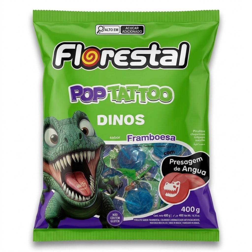 Chupetines Pop Tattoo Dinos Sabor Frambuesa